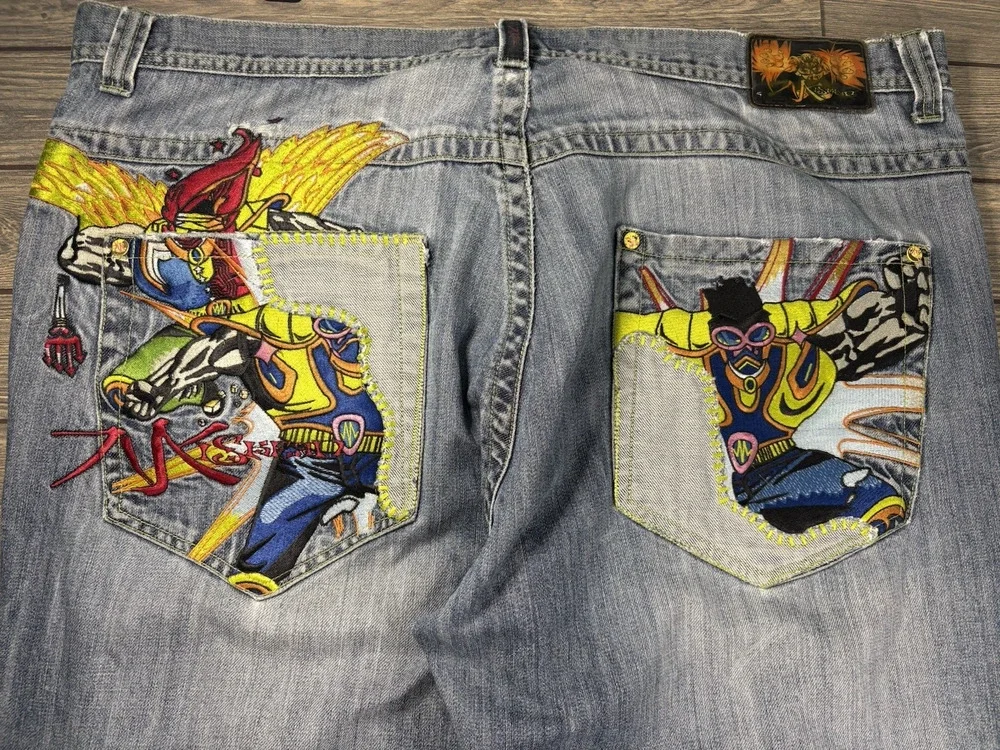 Miskeen Jeans Mens 44 Originals Streetwear Straight Embroidered Patchwork Y2K